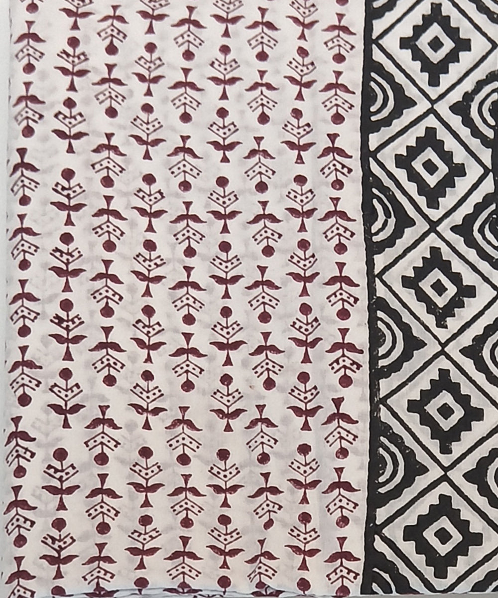 Maroon grey hand block printed cotton dress material
