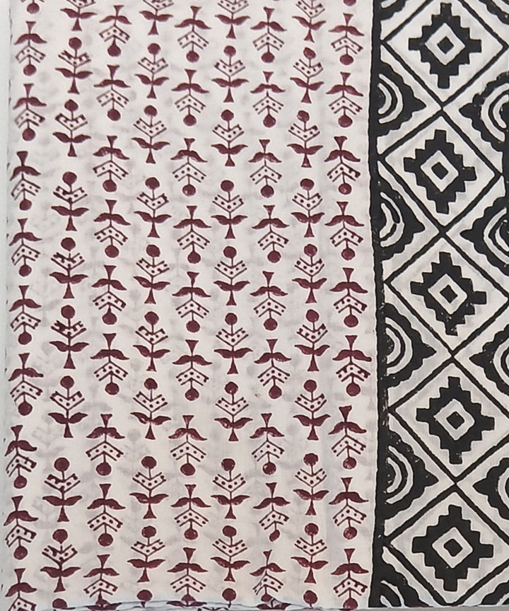 Maroon grey hand block printed cotton dress material