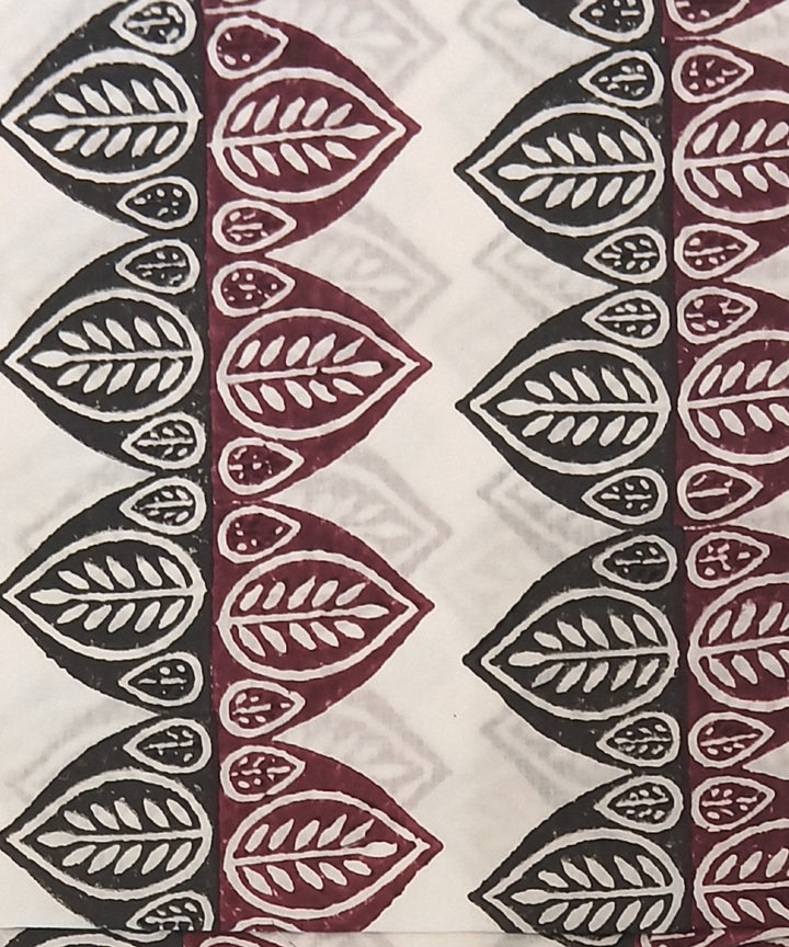 Maroon grey hand block printed cotton dress material