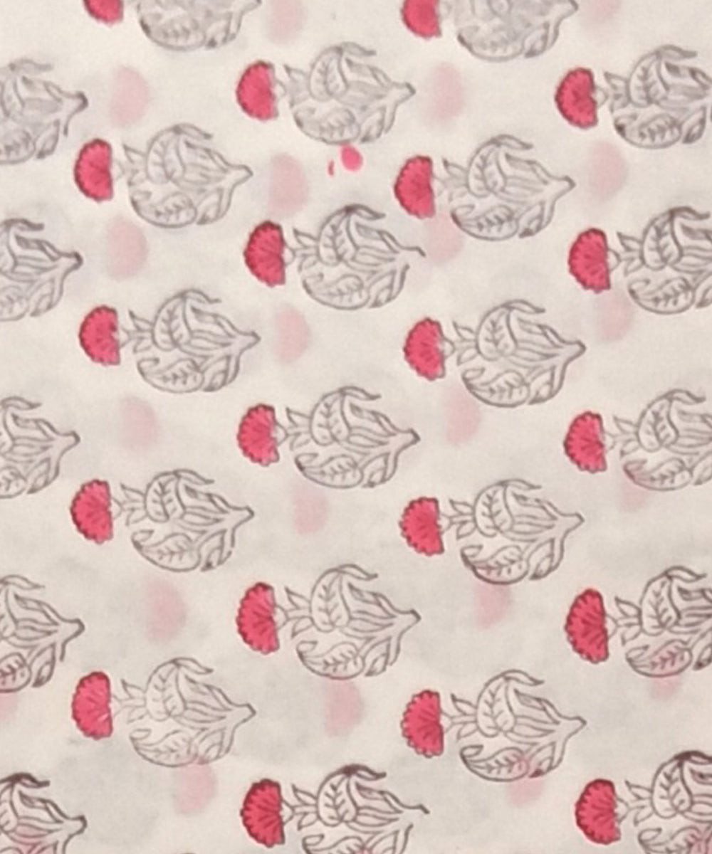 White brown hand block printed cotton dress material