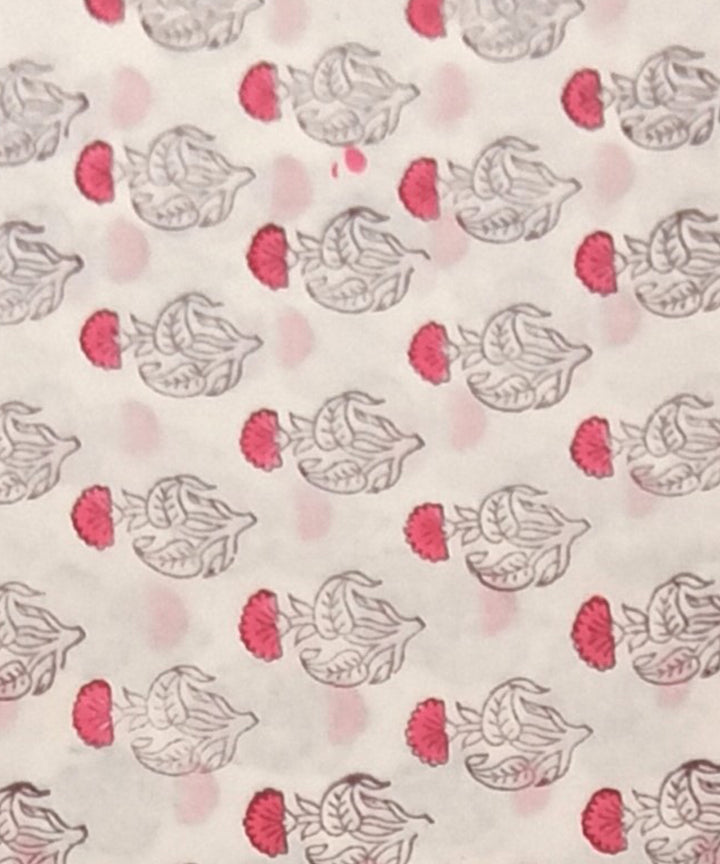 White brown hand block printed cotton dress material