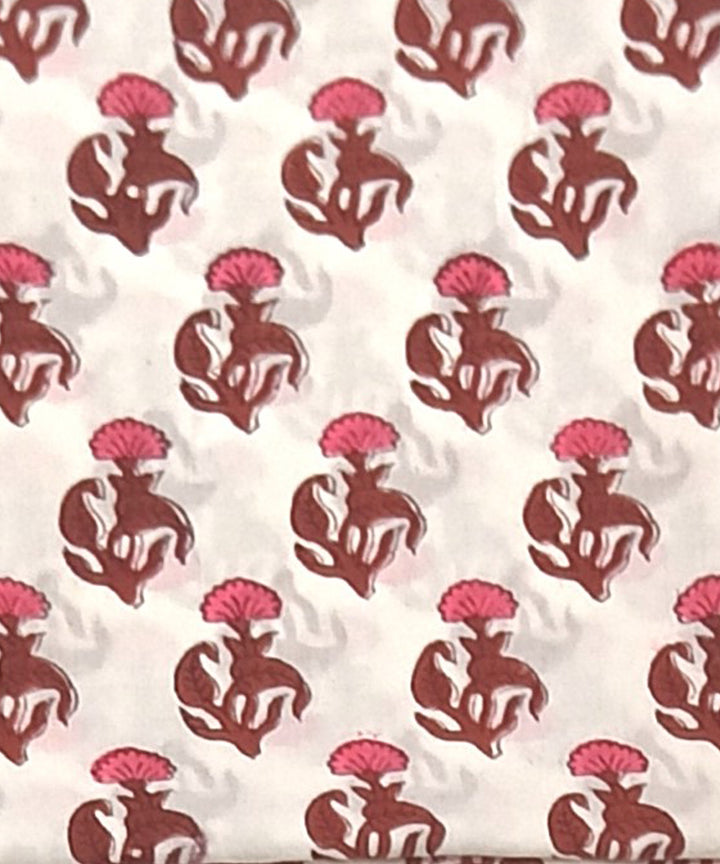 White brown hand block printed cotton dress material