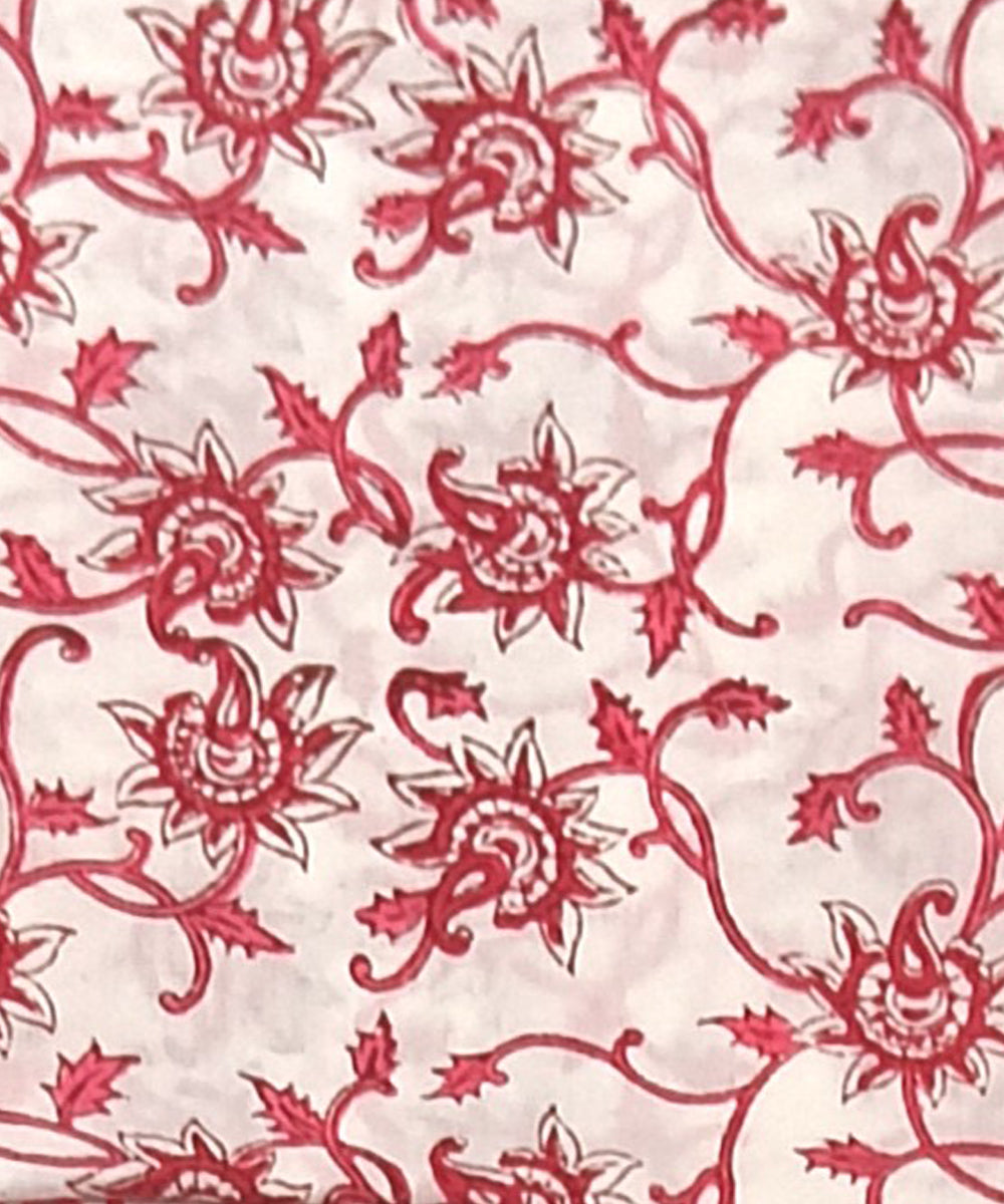 Pink white cotton hand-block print dress material