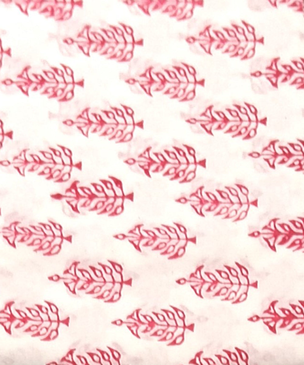 Pink white cotton hand-block print dress material