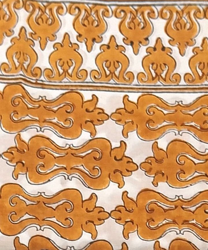 Mustard white hand block print cotton dress material