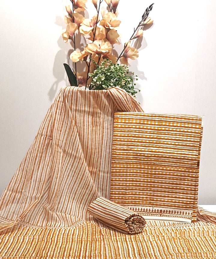 Mustard offwhite hand block printed cotton dress material