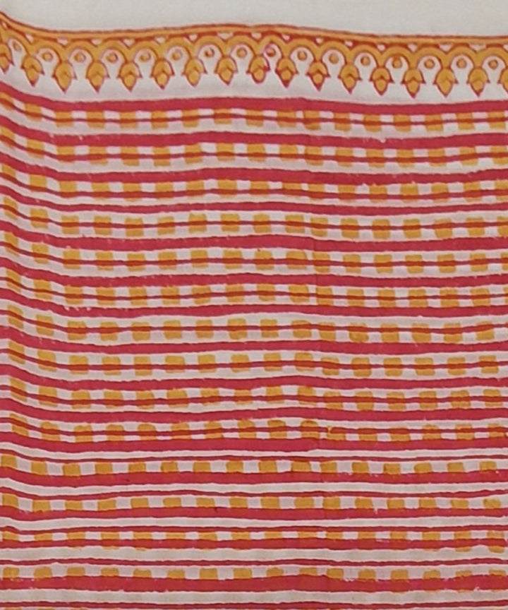 Pink yellow white hand block printed cotton dress material