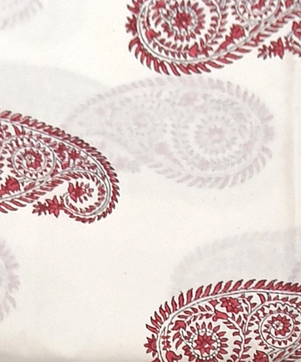White white hand block printed cotton dress material
