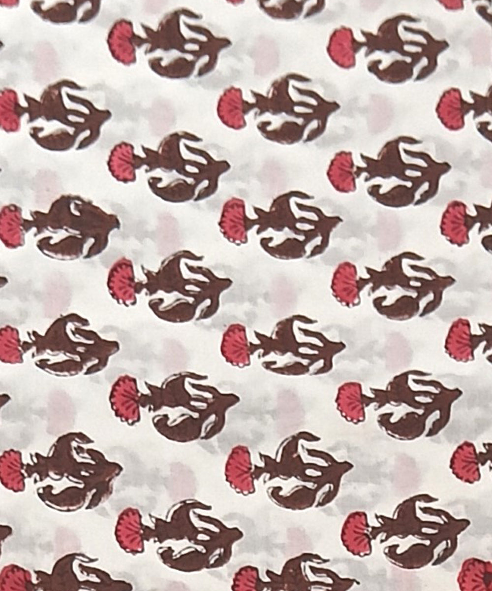 White white hand block printed cotton dress material