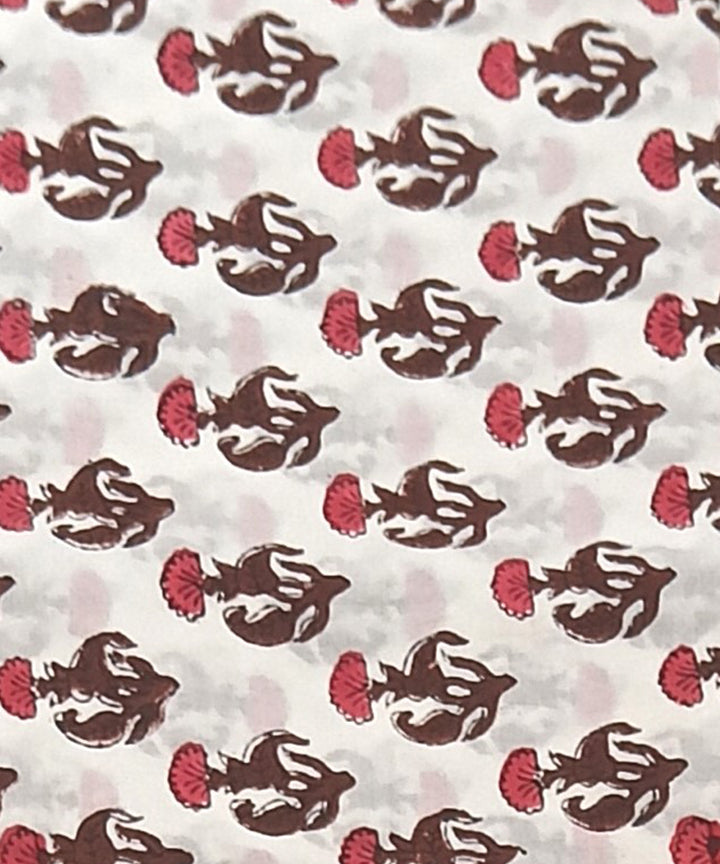 White white hand block printed cotton dress material