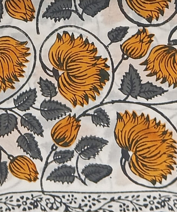 Orange grey hand block printed cotton dress material