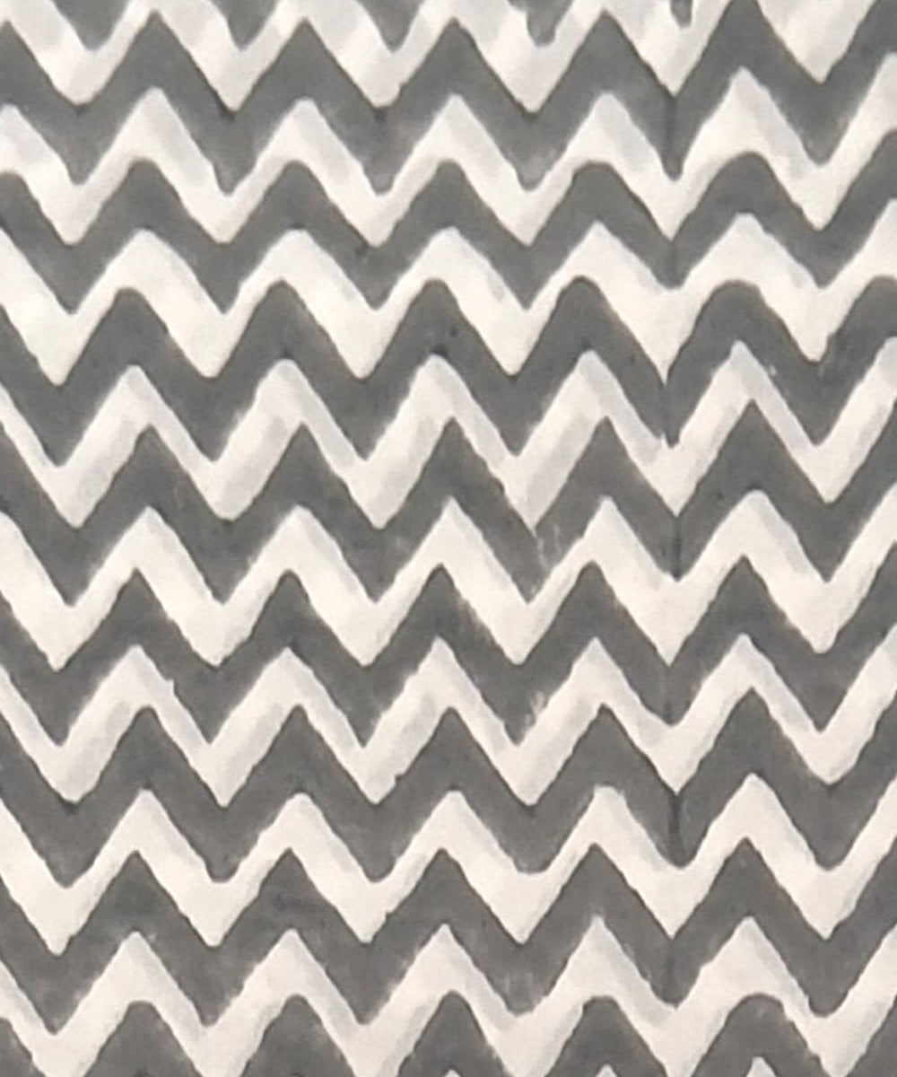 White grey hand block printed cotton dress material