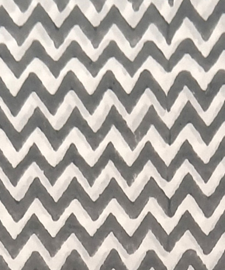 White grey hand block printed cotton dress material
