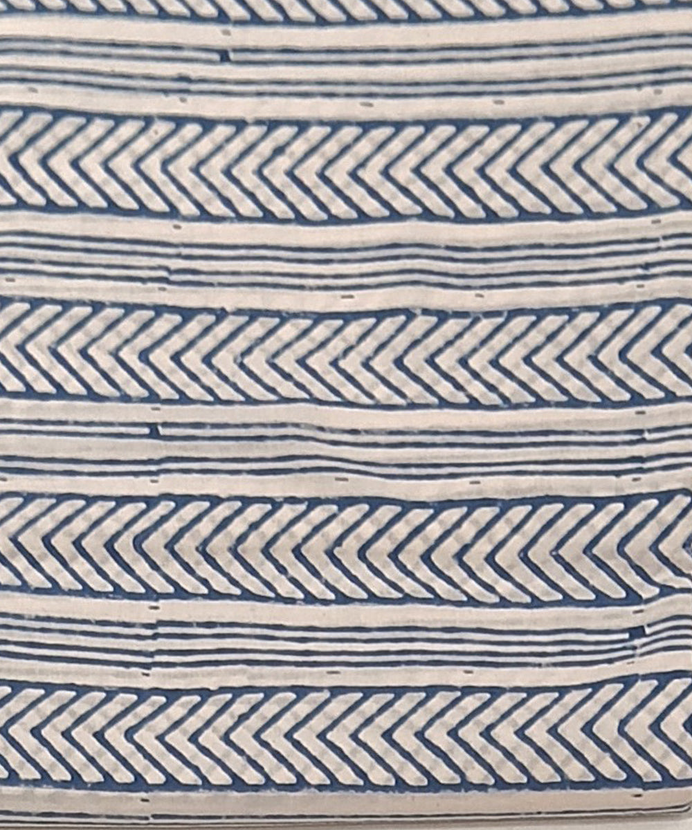 Sky blue grey cotton hand block printed dress material