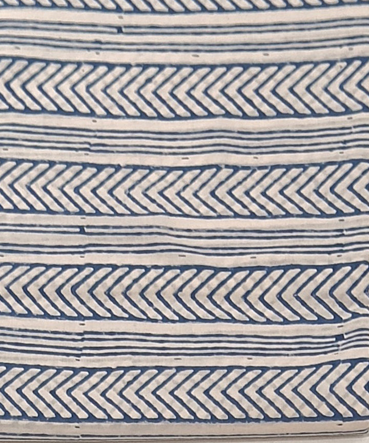 Sky blue grey cotton hand block printed dress material