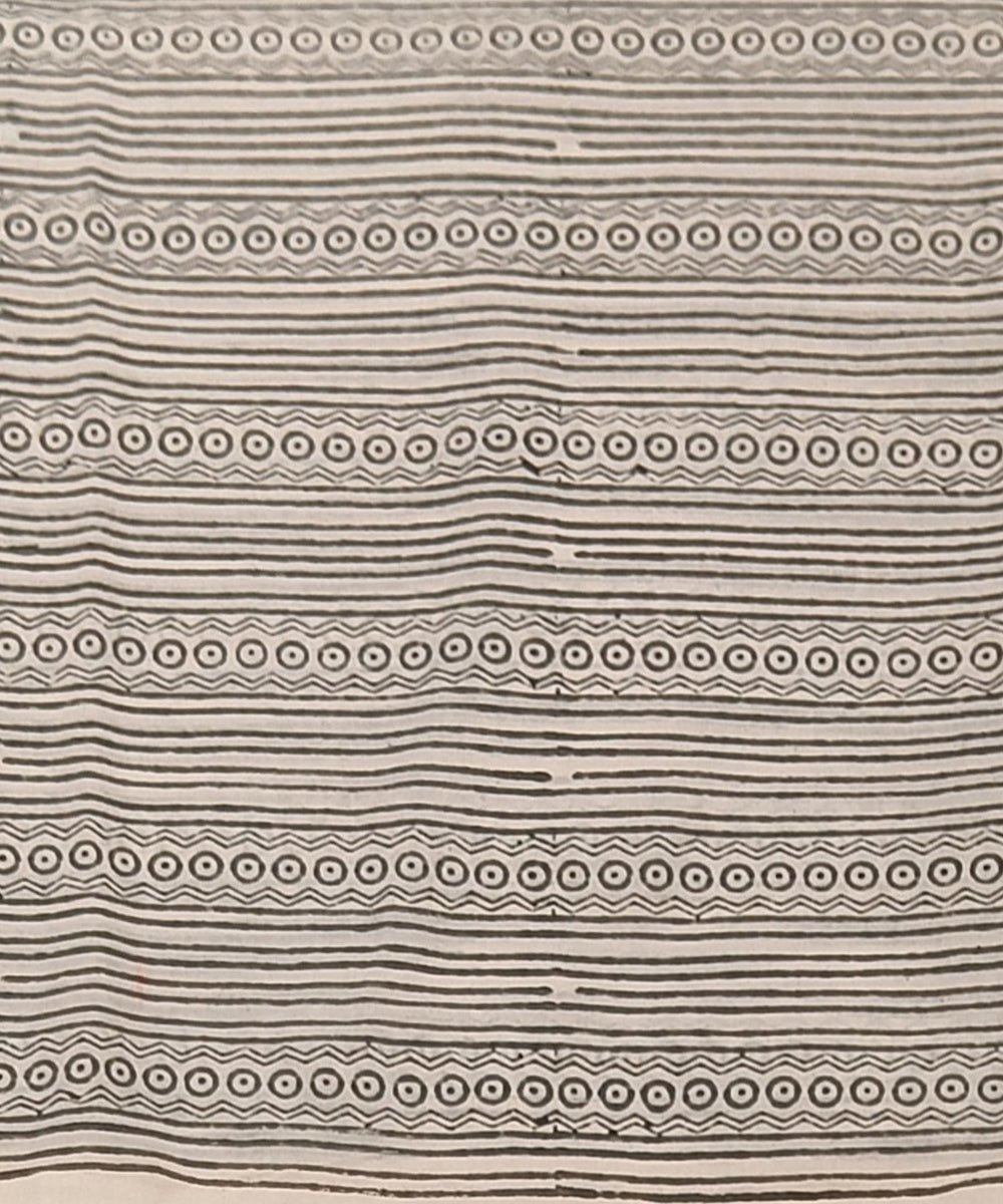 Sky blue grey cotton hand block printed dress material