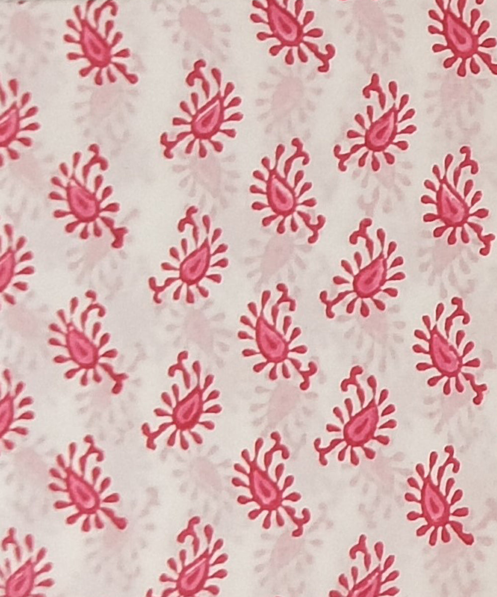 Pink white cotton hand block-print dress material