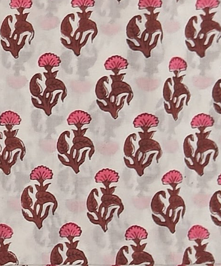 Cotton red white hand block printed dress material