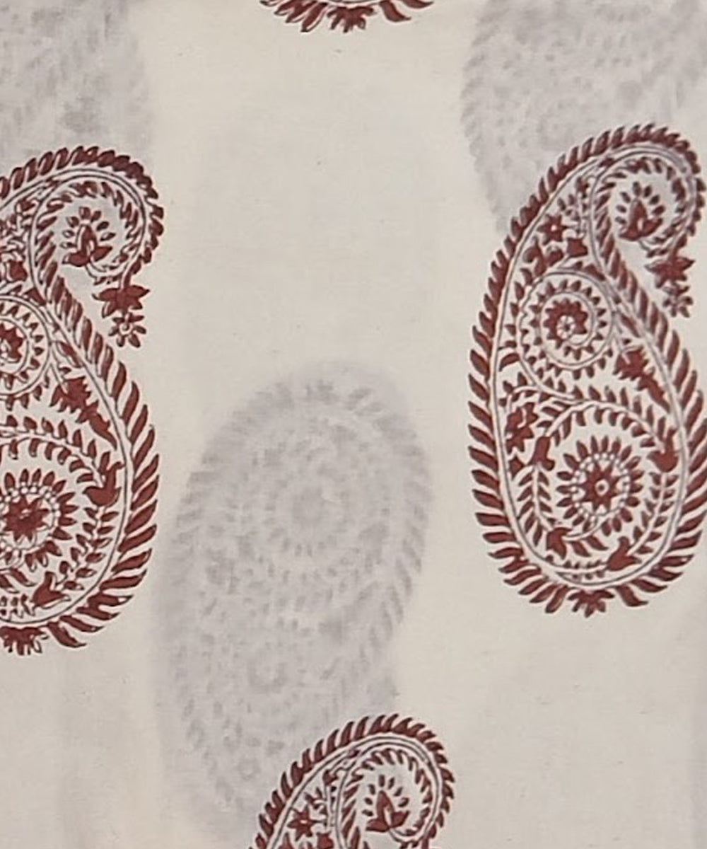 Cotton red white hand block printed dress material