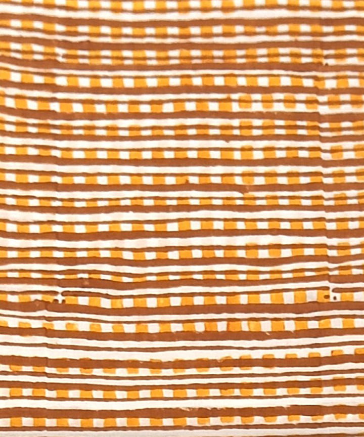 Mustard white hand block printed cotton dress material