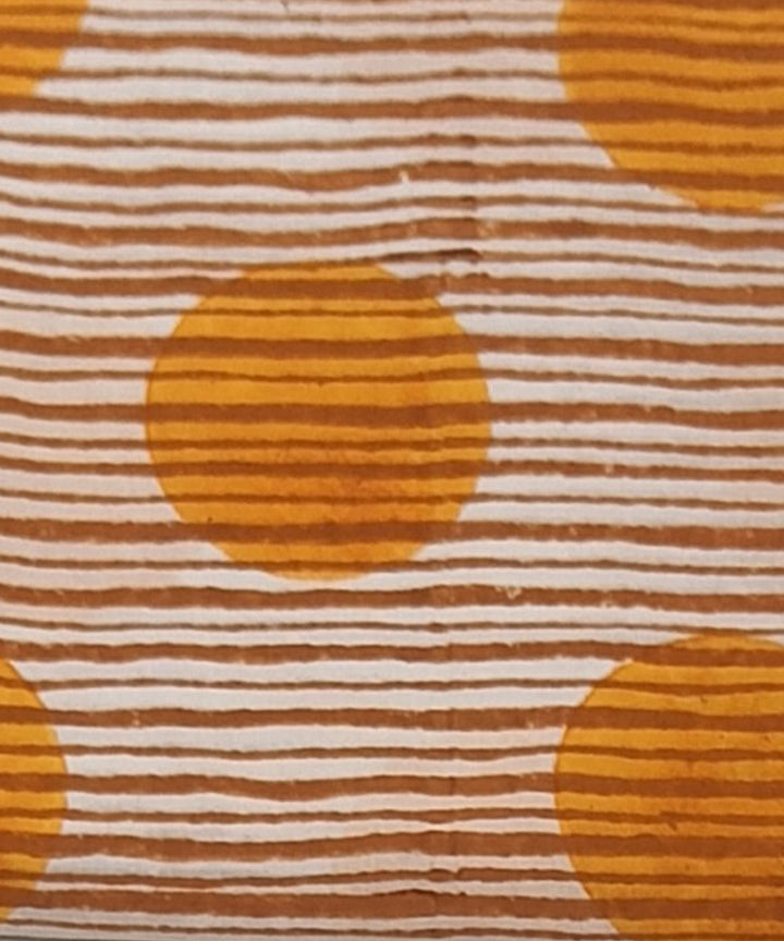 Mustard white hand block printed cotton dress material