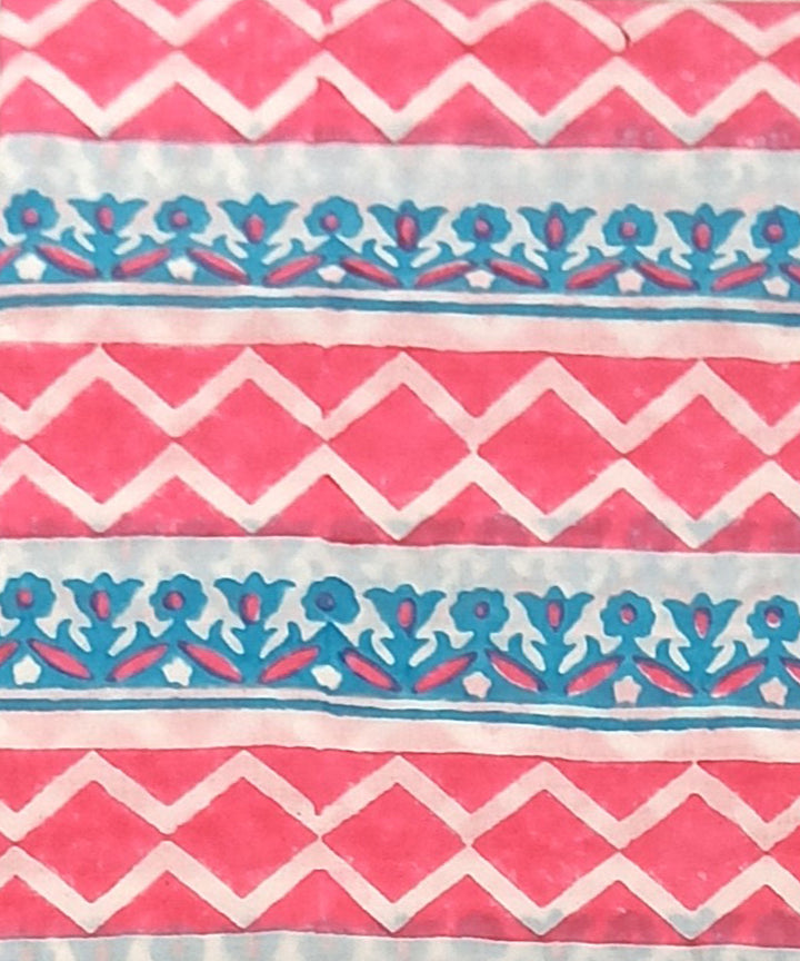Turquoise red cotton hand block printed dress material