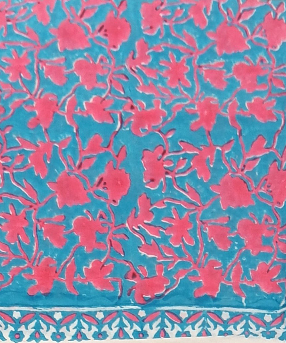 Turquoise red cotton hand block printed dress material