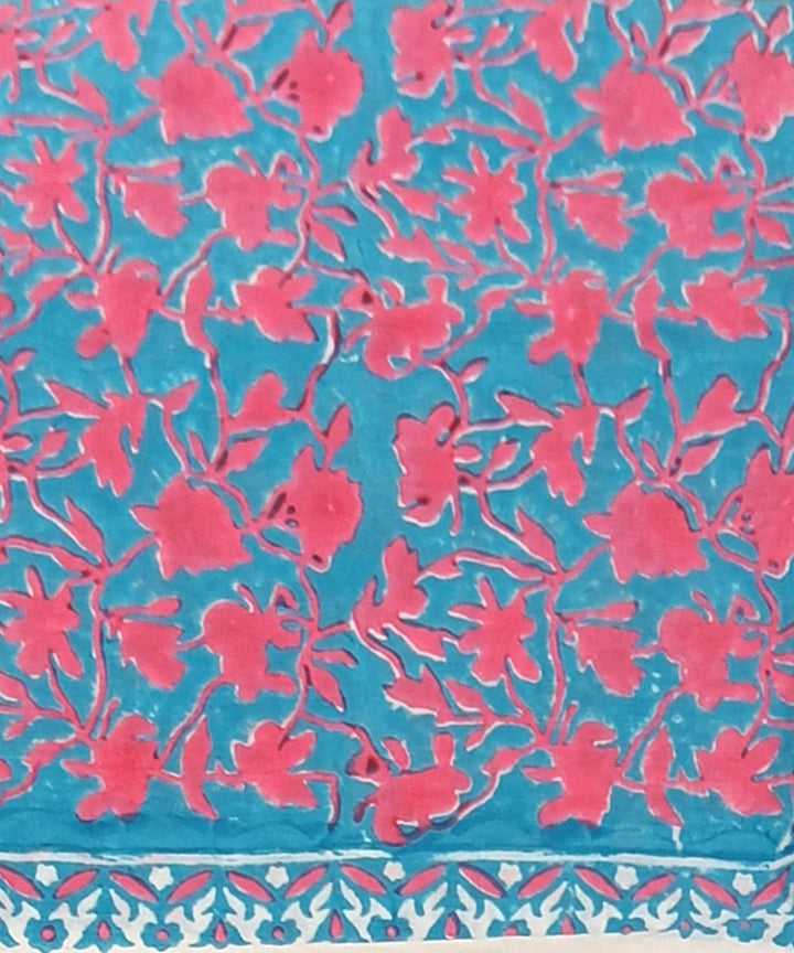 Turquoise red cotton hand block printed dress material