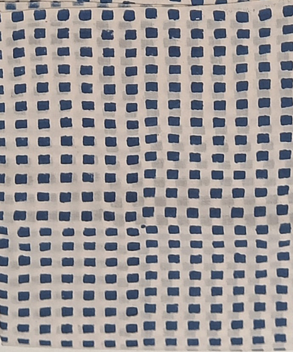 Indigo grey hand block printed cotton dress material