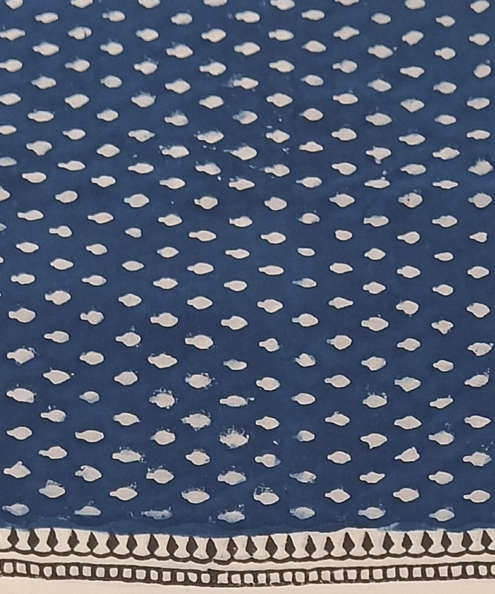 Indigo grey hand block printed cotton dress material