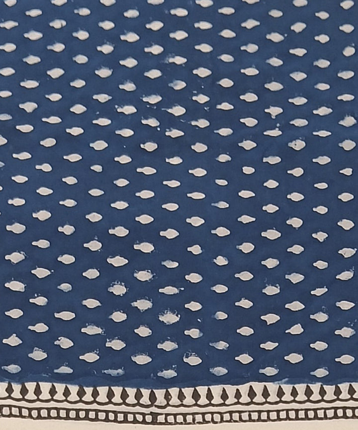Indigo grey hand block printed cotton dress material