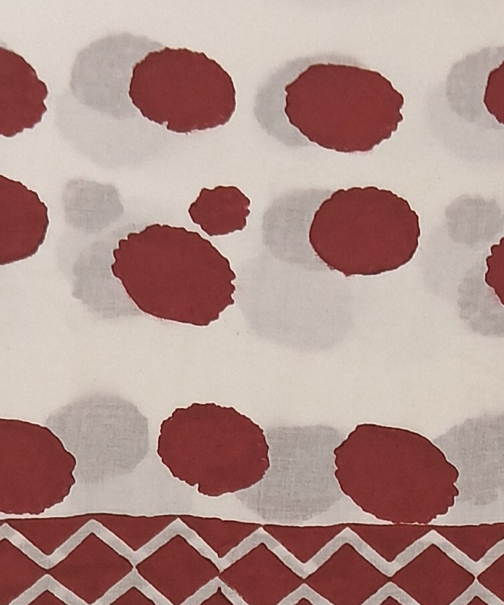 Red grey hand block printed cotton dress material