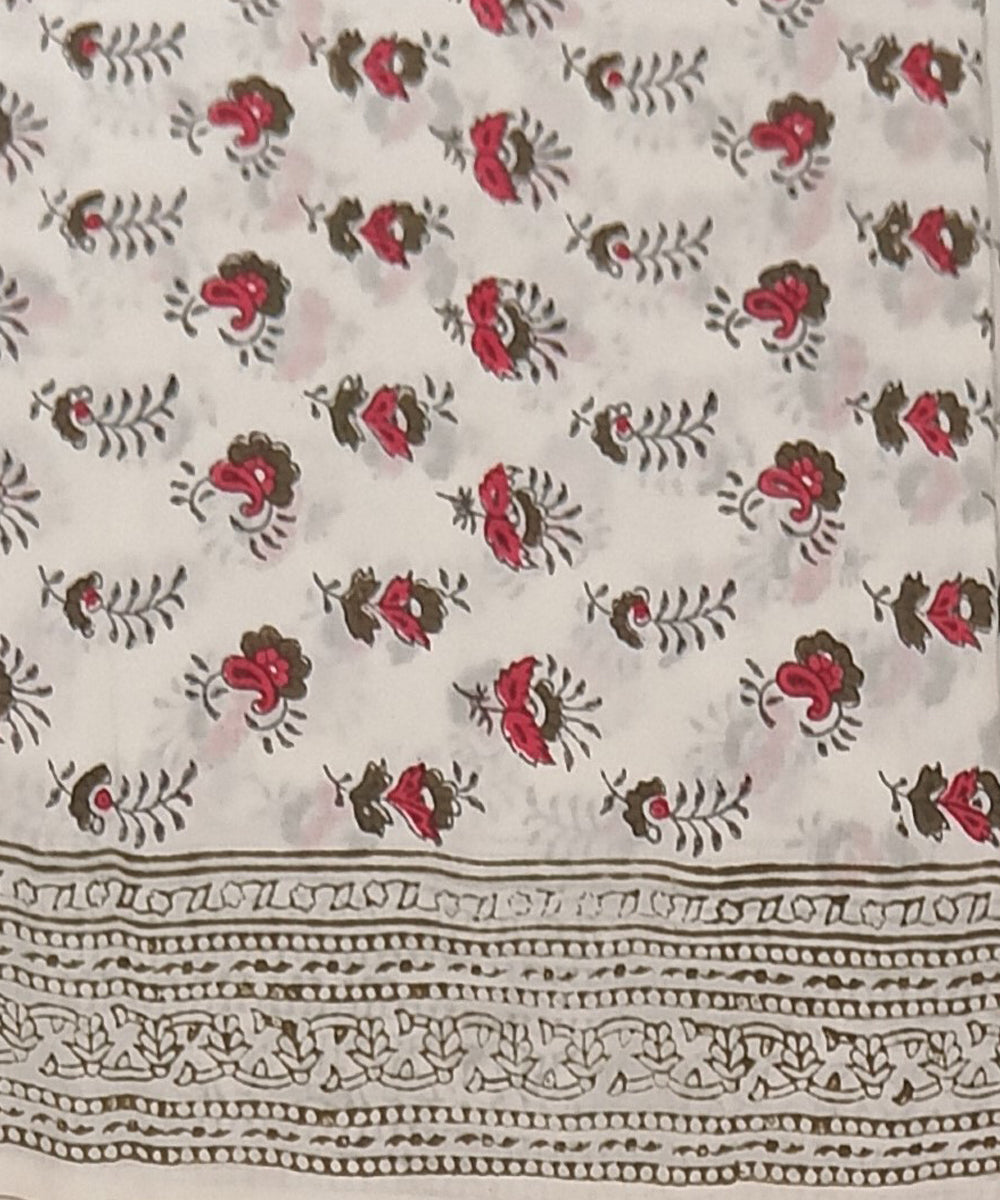 Red white hand block print cotton dress material