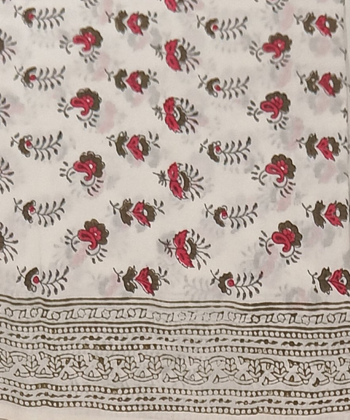 Red white hand block print cotton dress material