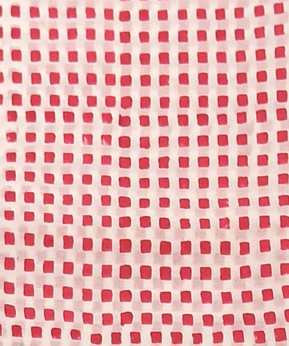 Red white hand block print cotton dress material