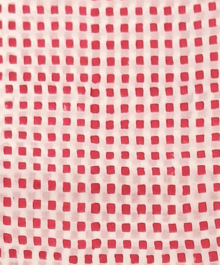 Red white hand block print cotton dress material