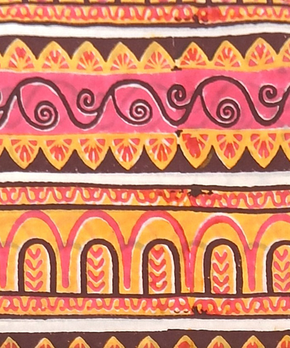 Yellow purple white hand block printed cotton dress material