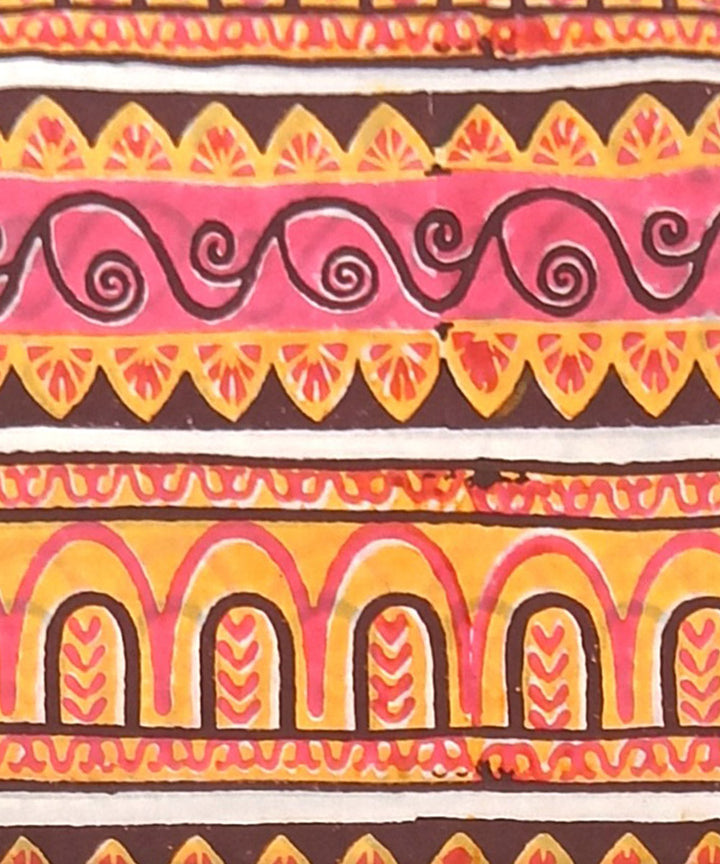Yellow purple white hand block printed cotton dress material