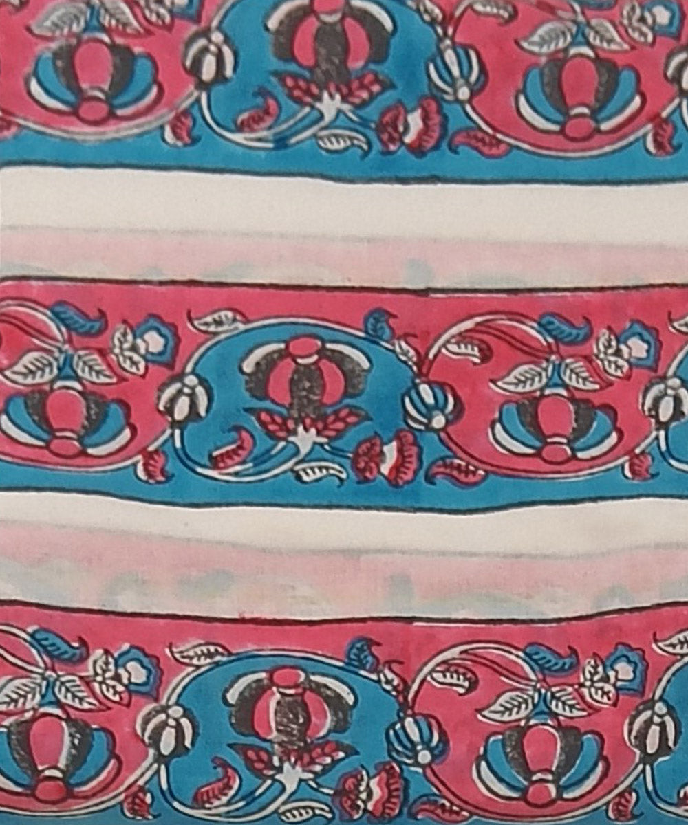 Turquoise red hand block printed cotton dress material