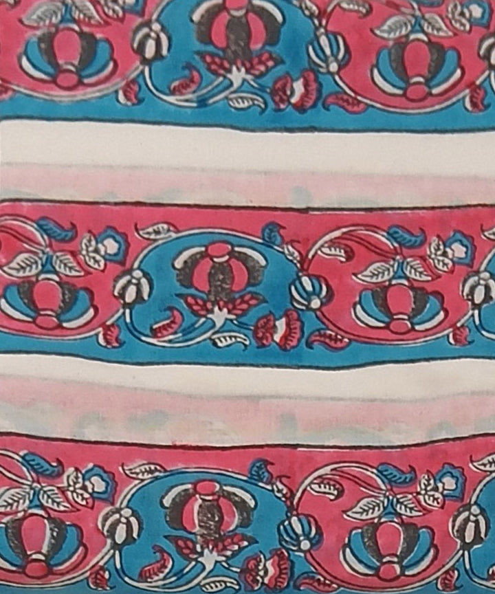 Turquoise red hand block printed cotton dress material