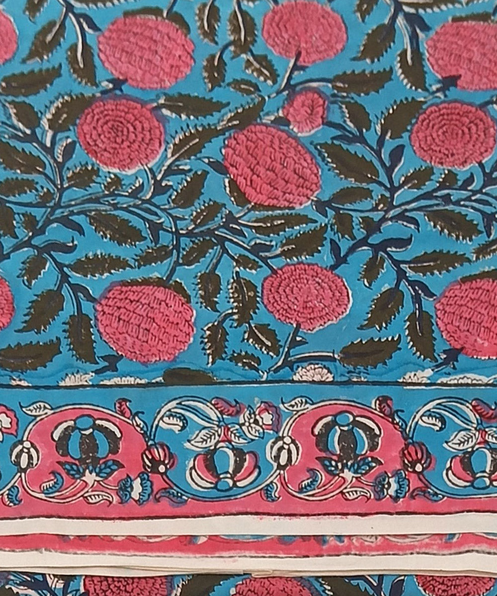 Turquoise red hand block printed cotton dress material