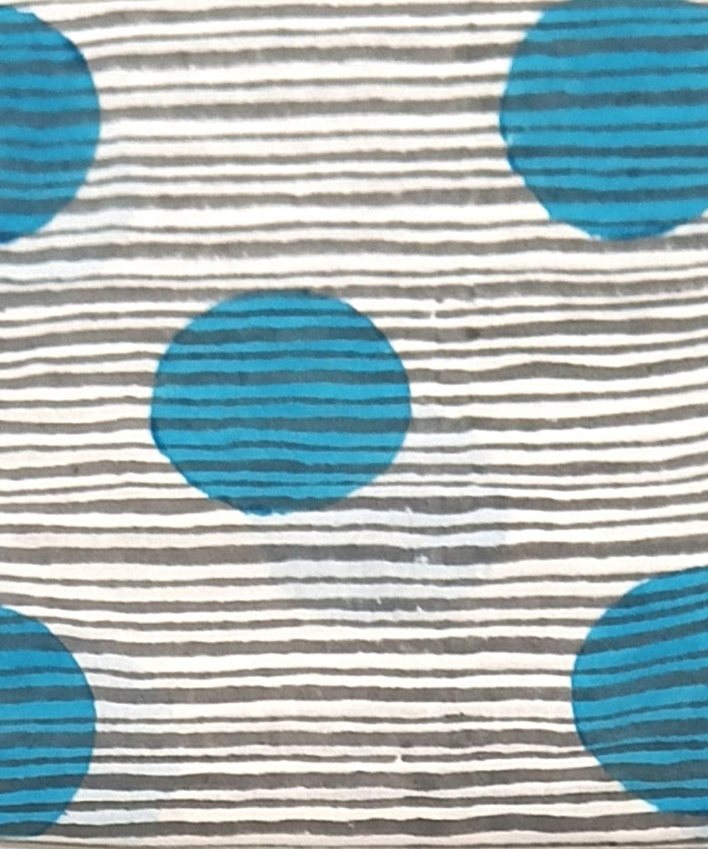 Sky blue grey hand block printed cotton dress material