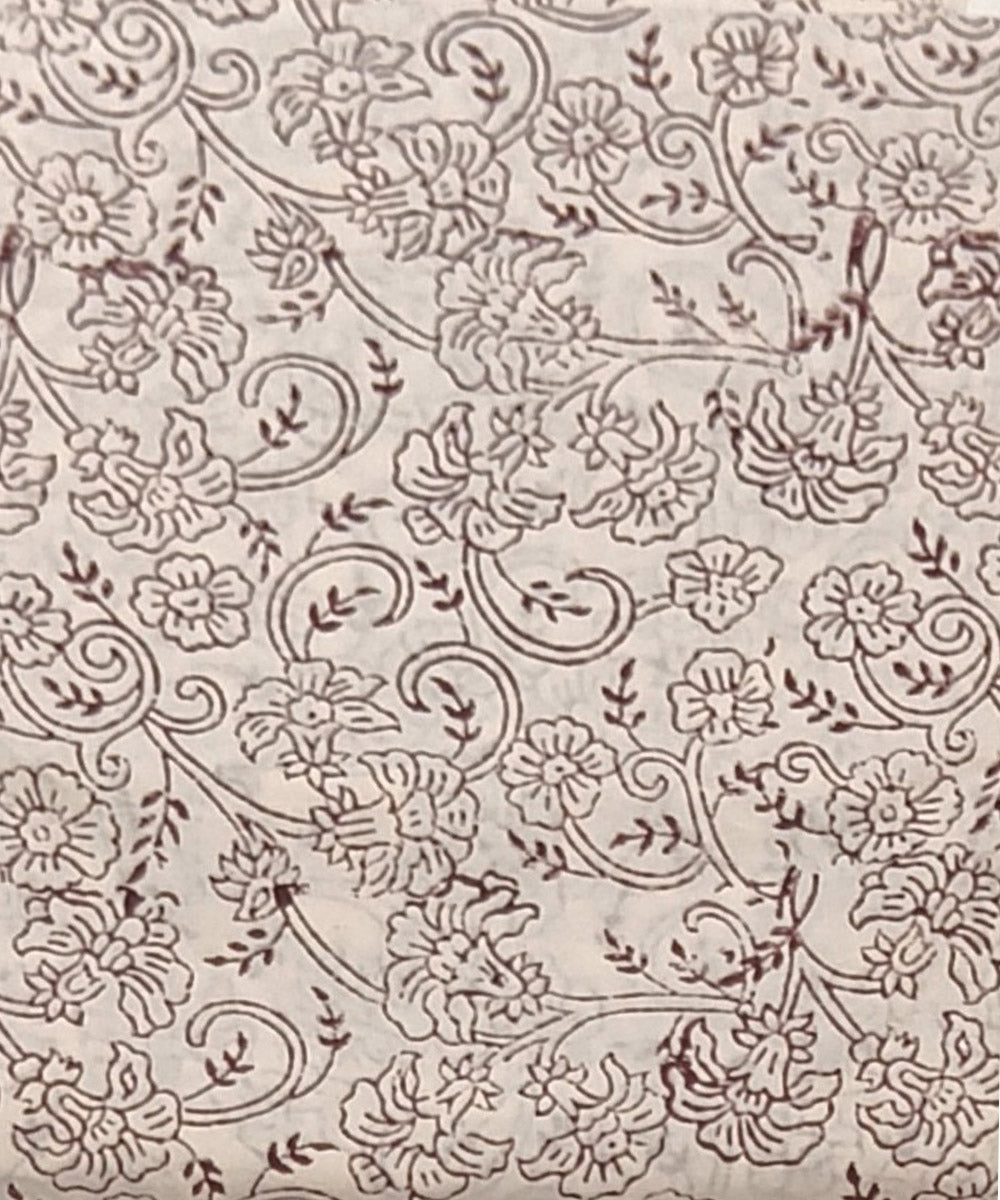 Maroon white cotton hand block printed dress material