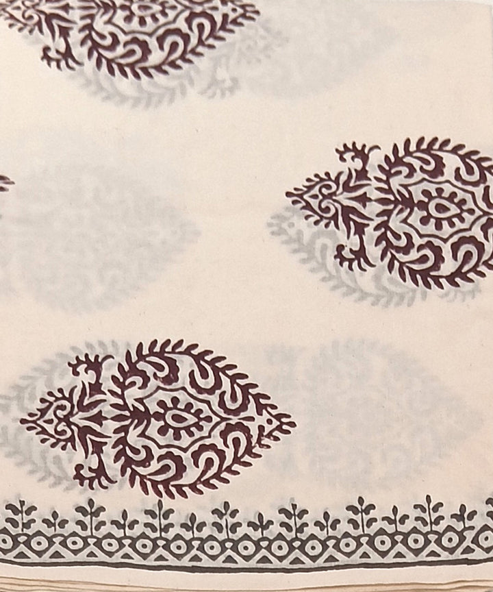 Maroon white cotton hand block printed dress material