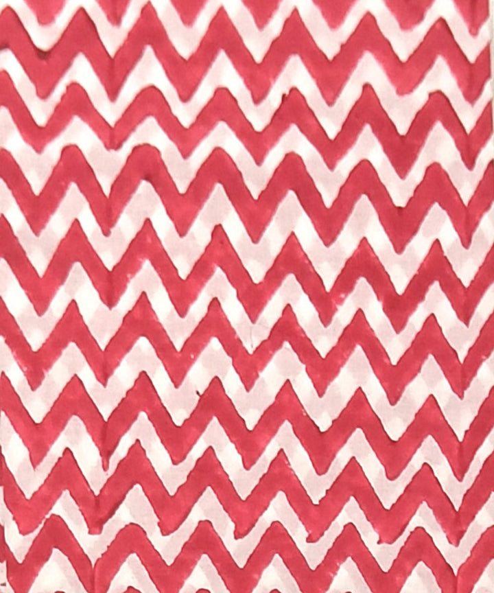 Red white sky blue hand block printed cotton dress material