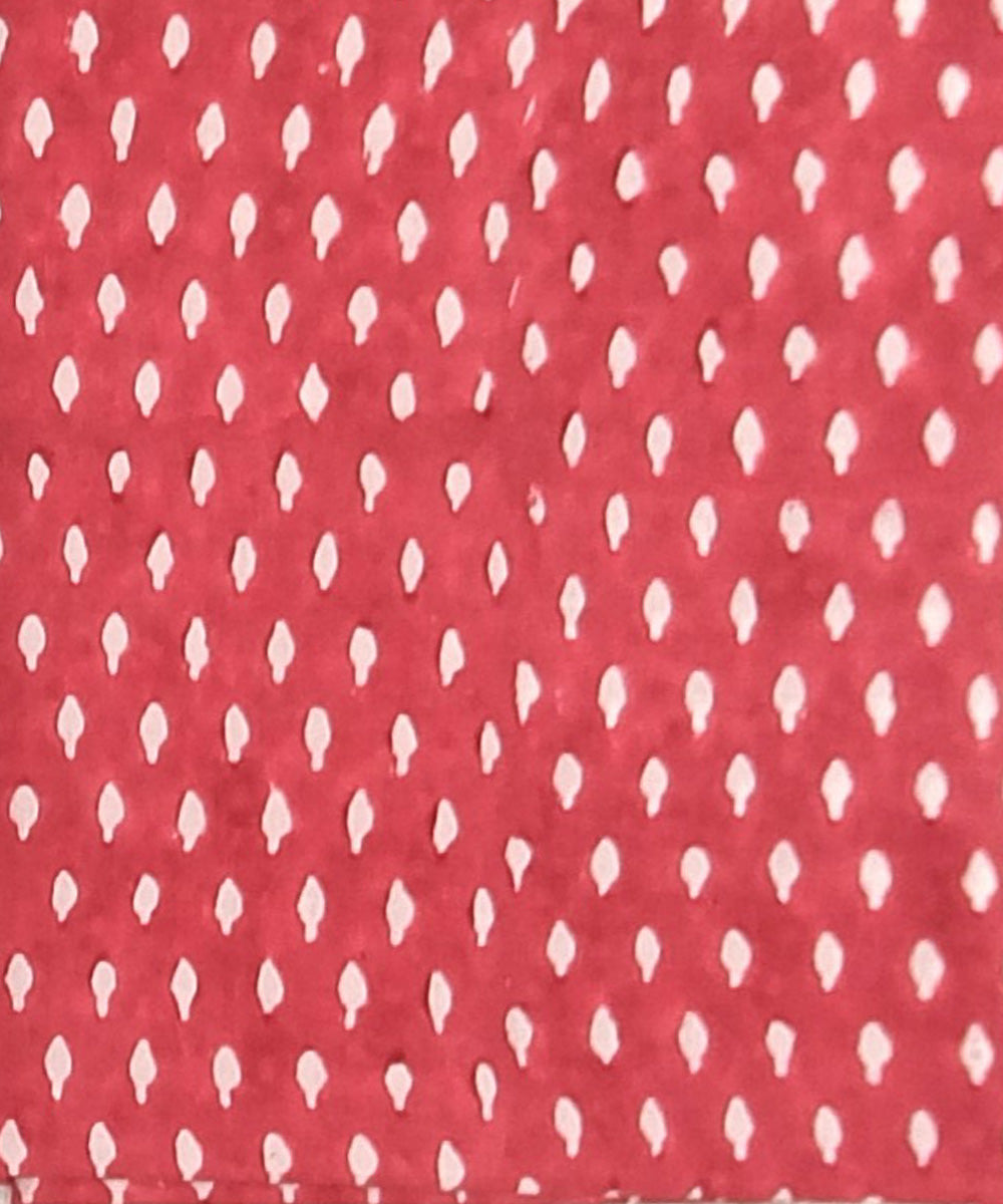 Red white sky blue hand block printed cotton dress material