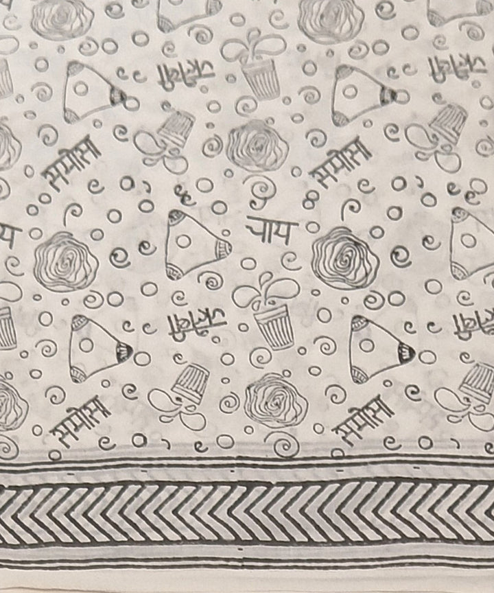 Grey white hand block print cotton dress material