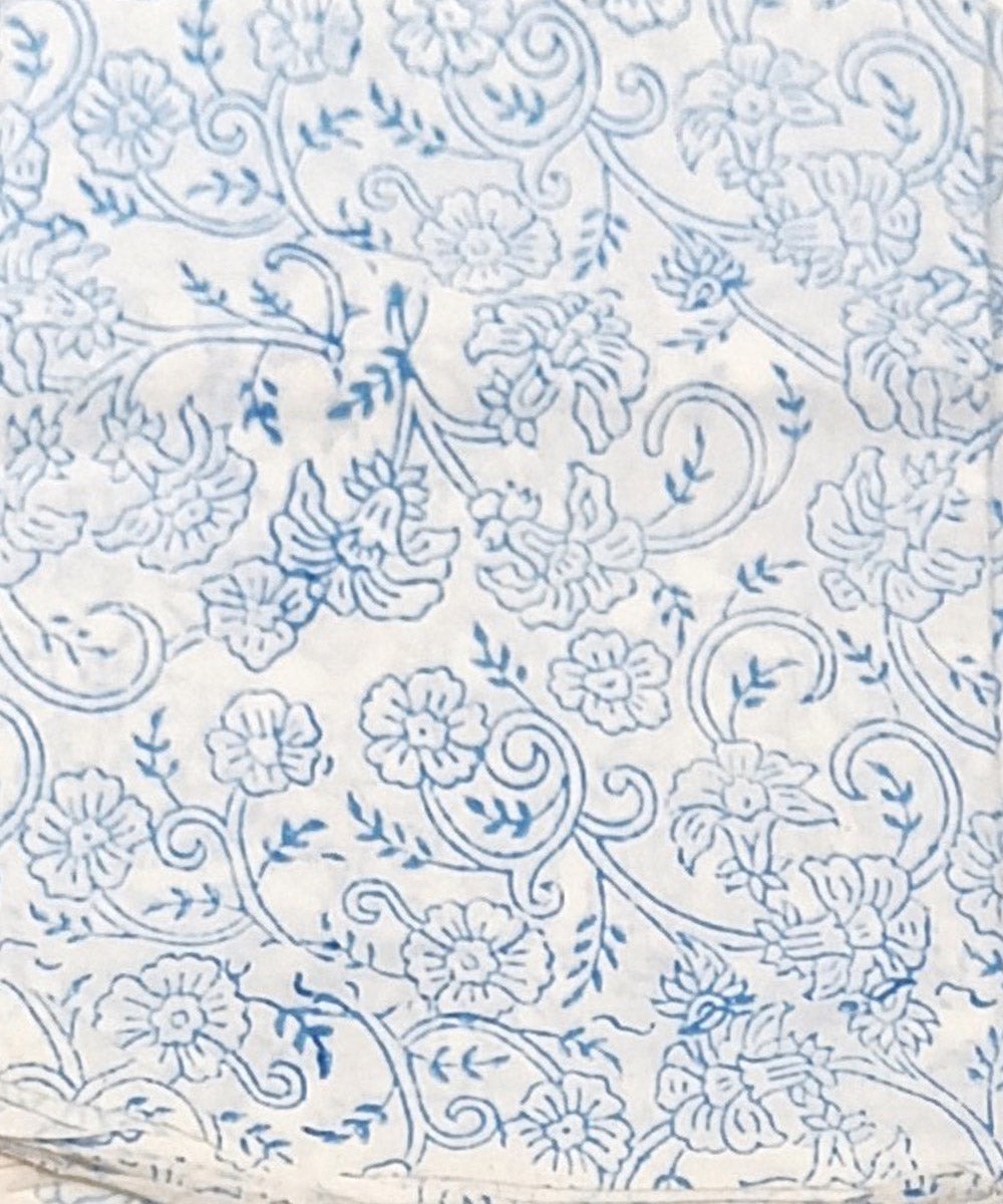 Cotton sky blue white hand block printed dress material