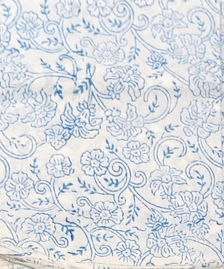 Cotton sky blue white hand block printed dress material