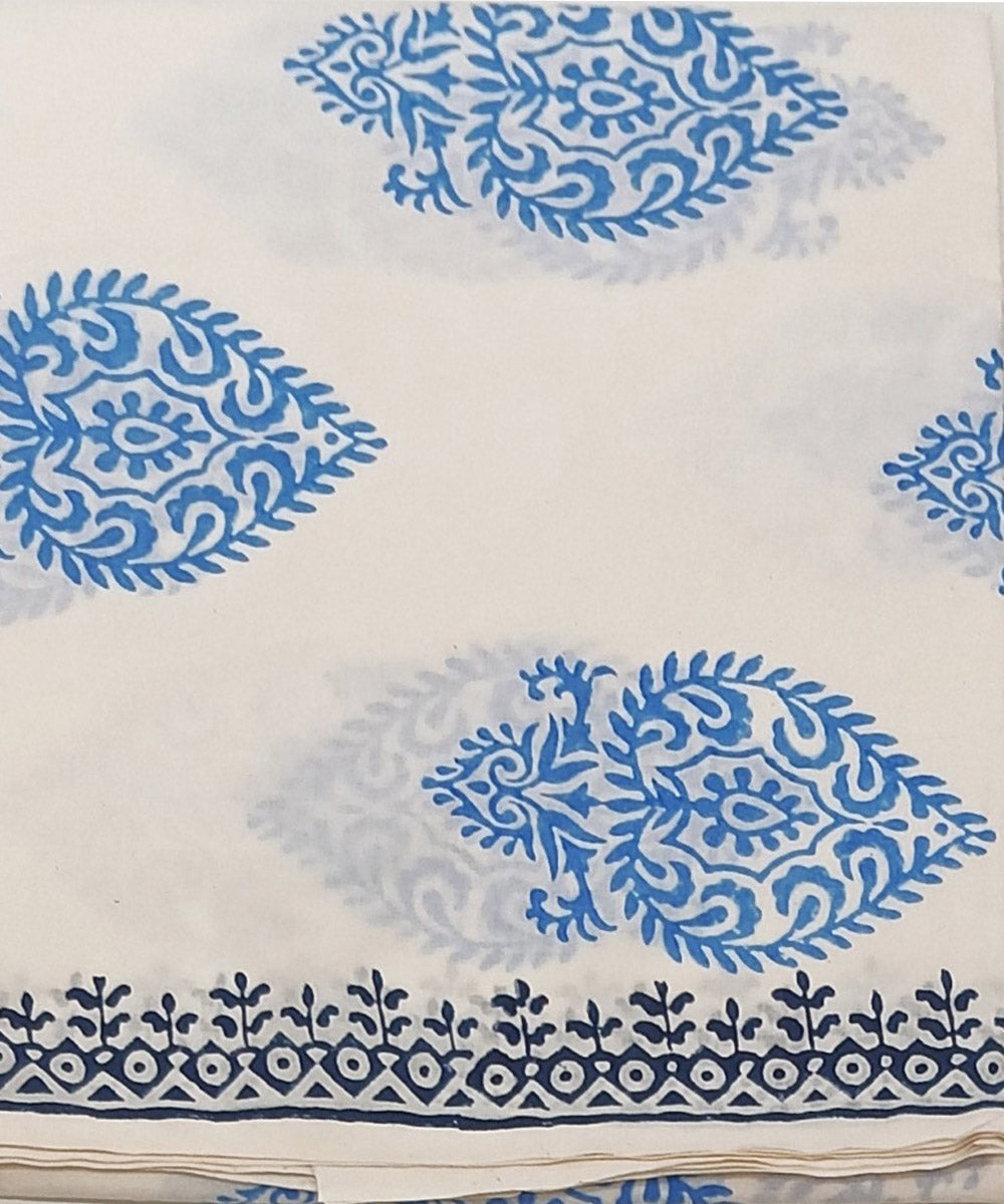 Cotton sky blue white hand block printed dress material